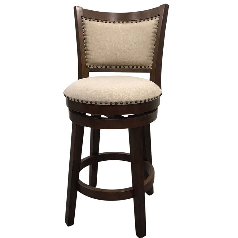 Blaine Swivel Upholstered Barstool - Set of 2 - Walnut - Beige Upholstery