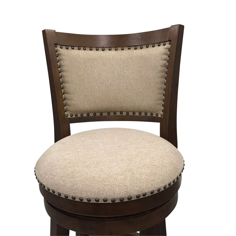 Blaine Swivel Upholstered Barstool - Set of 2 - Walnut - Beige Upholstery