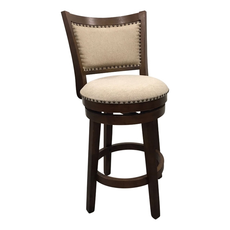 Blaine Swivel Upholstered Barstool - Set of 2 - Walnut - Beige Upholstery