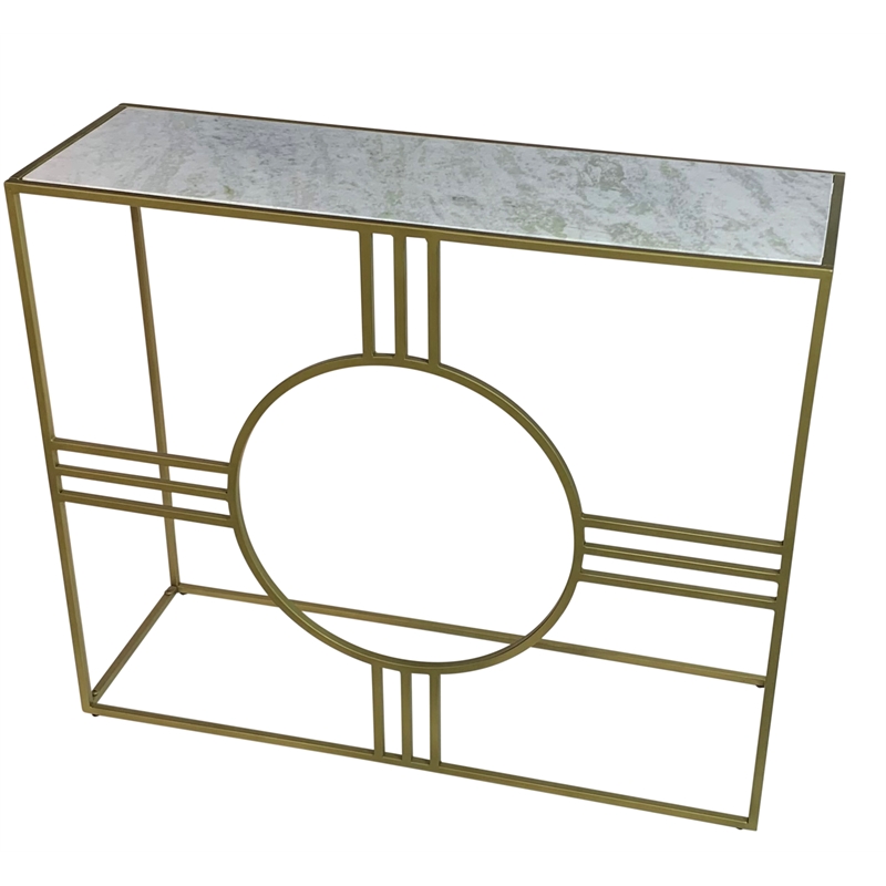Marshall Console Table - White Marble - Antique Gold