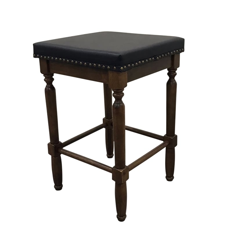 biltmore saddle barstool - set of 2 - rustic - black upholstery