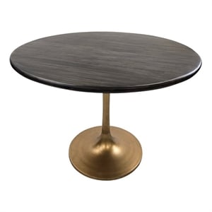 Alden Wood Top 36&quot Round Dining Table - Warm Black Top - Gold Base