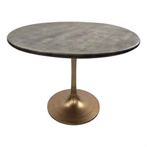 Alden Wood Top 40&quot Round Dining Table - Fog Gray Top - Gold Base