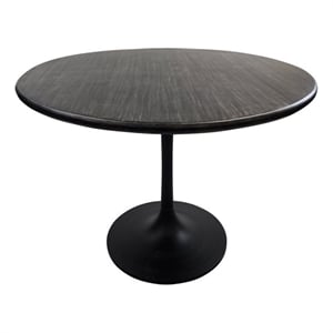 Alden Wood Top 40&quot Round Dining Table - Warm Black Top - Black Base