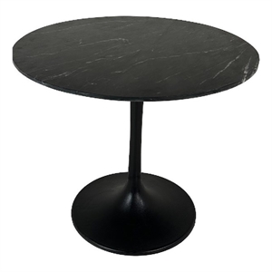 Enzo 30&quot Round Marble Top Dining Table - Black Top - Black Base