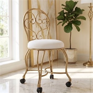 Victorian Vanity Stool with Back - Bronze