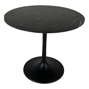 Enzo 40&quot Round Marble Top Dining Table - Black Top - Black Base