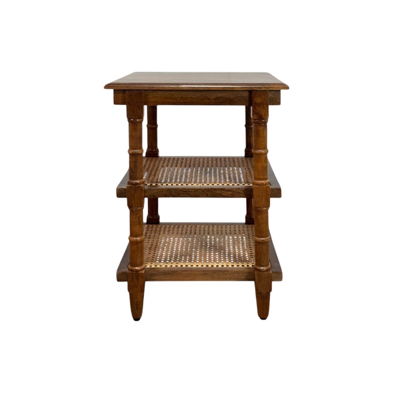 Carolina Chesterfield Wood & Cane 3 Shelf Side Table in Chestnut