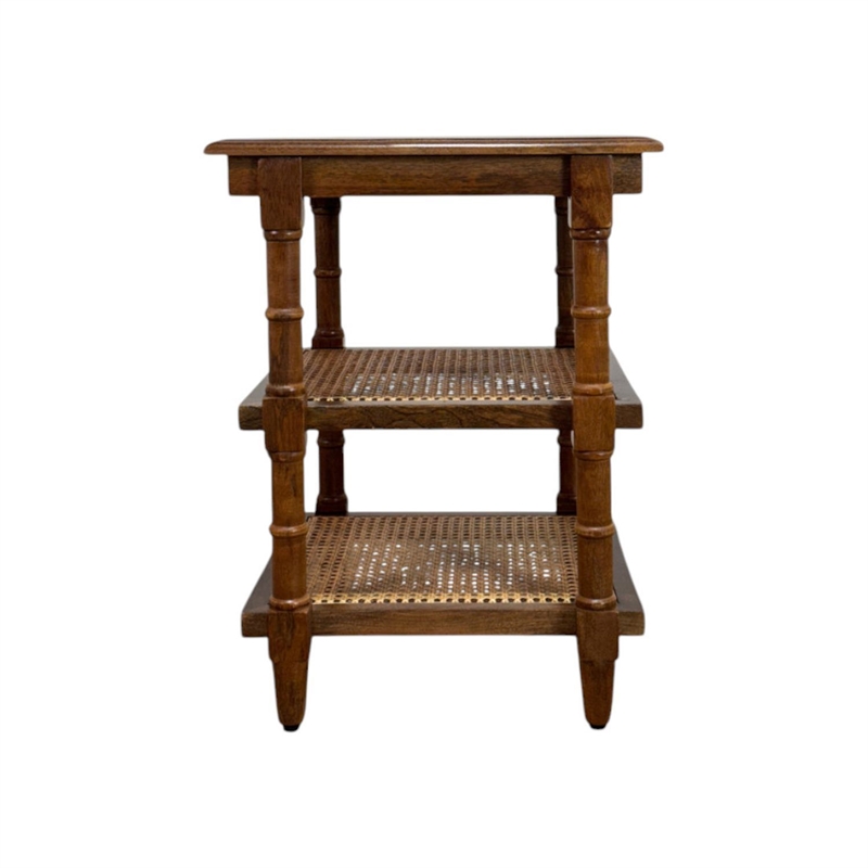 Carolina Chesterfield Wood & Cane 3 Shelf Side Table in Chestnut
