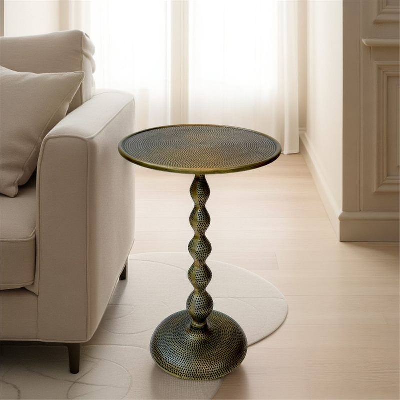 Carolina Pearson Hammered Dimple Metal Side Table in Antique Brass