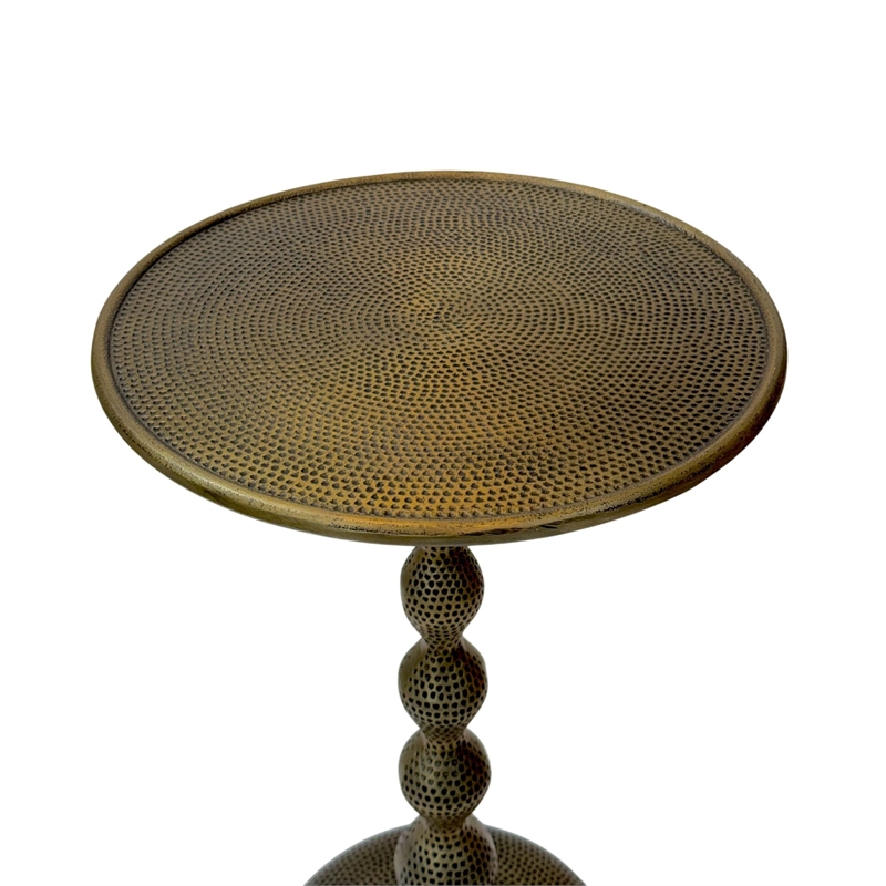 Carolina Pearson Hammered Dimple Metal Side Table in Antique Brass