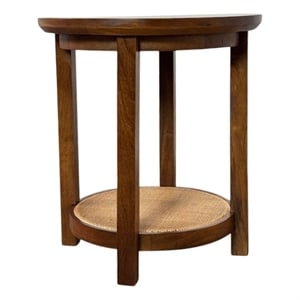 Carolina Haven 20&quot Round Accent Table with Cane Shelf in Blonde Acacia