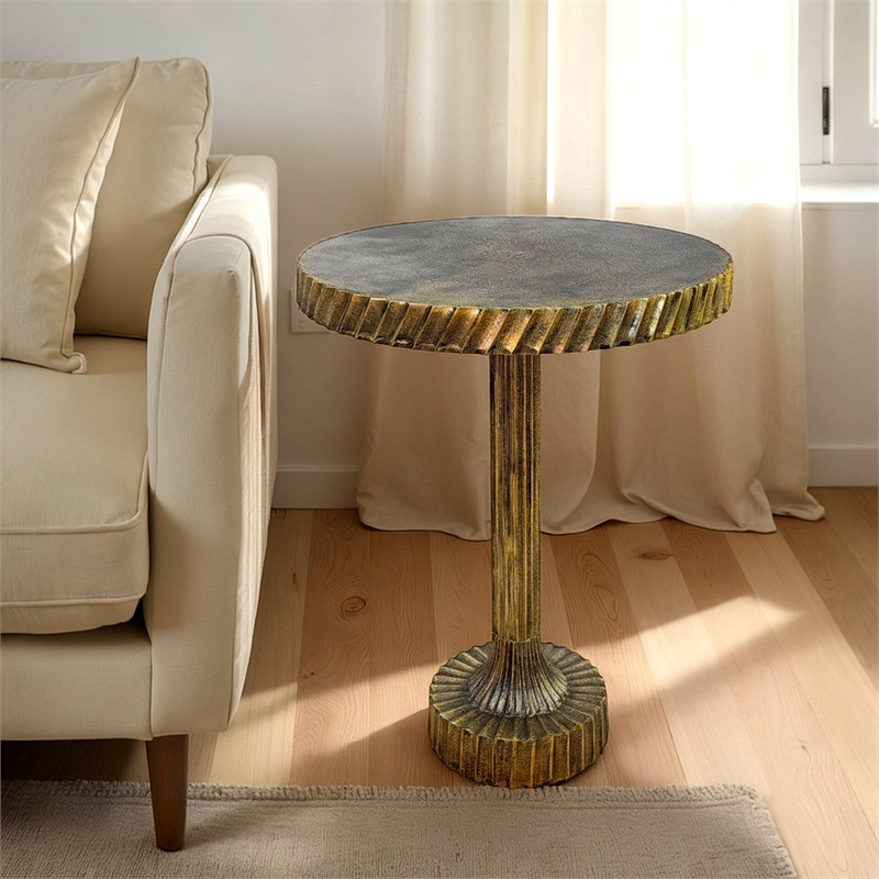 Carolina Luxe Pedestal Accent Table in Antique Gold