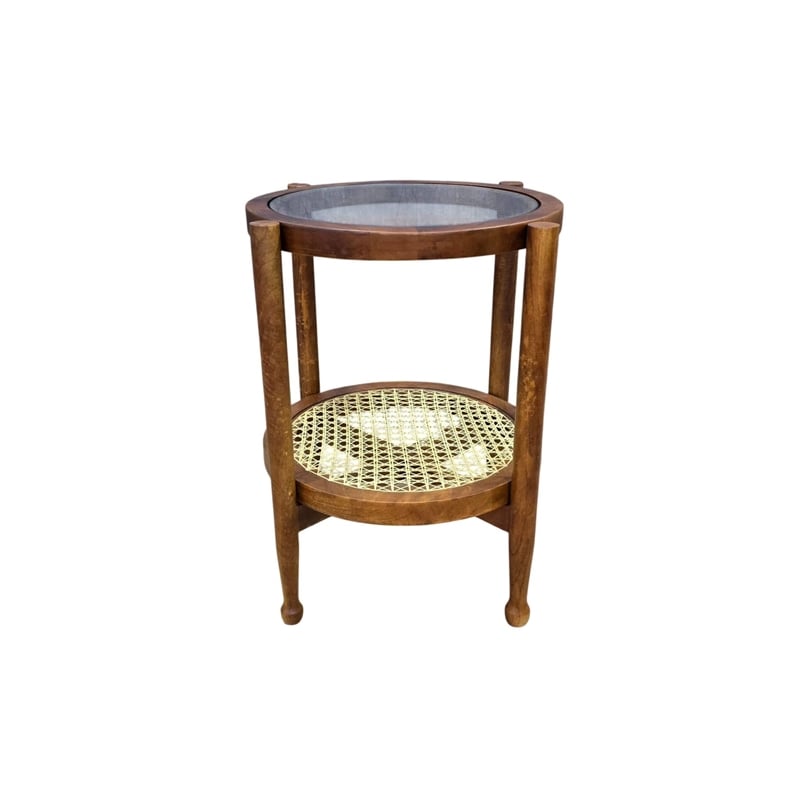Carolina Hyacinth Glass Top Cane Bottom Side Table in Honey/Cane