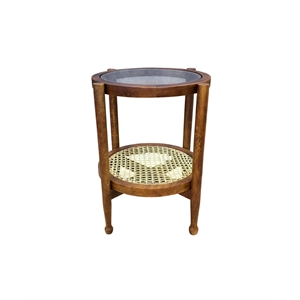Carolina Hyacinth Glass Top Cane Bottom Side Table in Honey/Cane