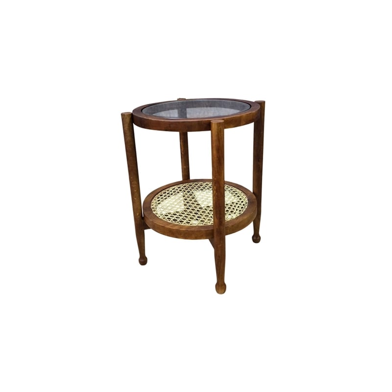 Carolina Hyacinth Glass Top Cane Bottom Side Table in Honey/Cane