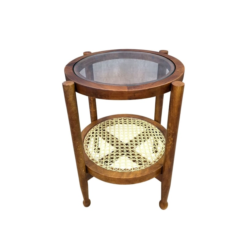 Carolina Hyacinth Glass Top Cane Bottom Side Table in Honey/Cane