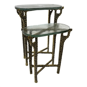 Carolina Ignis 26&quot Hammered Frame with Recycled Glass Nesting Table Set in Brass