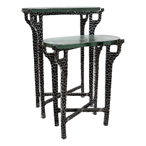 Carolina Ignis 26&quot Hammered Frame with RecycledGlass Nesting Table Set in Nickel