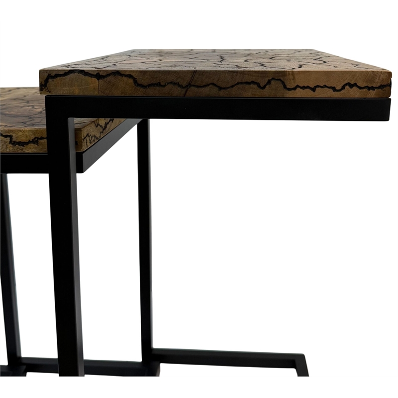 Carolina Electra 3 Piece Nesting Table Set in Electrified Wood in Black Iron
