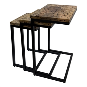 Carolina Electra 3 Piece Nesting Table Set in Electrified Wood in Black Iron