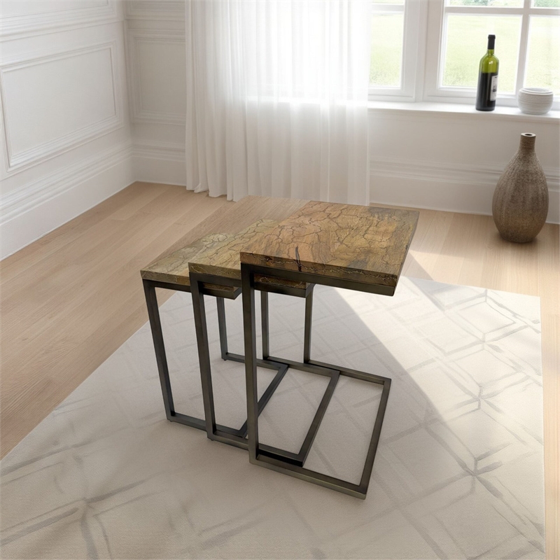 Carolina Electra 3 Piece Nesting Table Set in Brass/Indstrial Iron