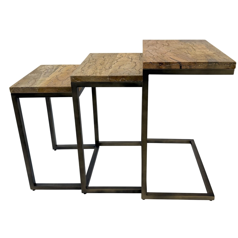 Carolina Electra 3 Piece Nesting Table Set in Brass/Indstrial Iron