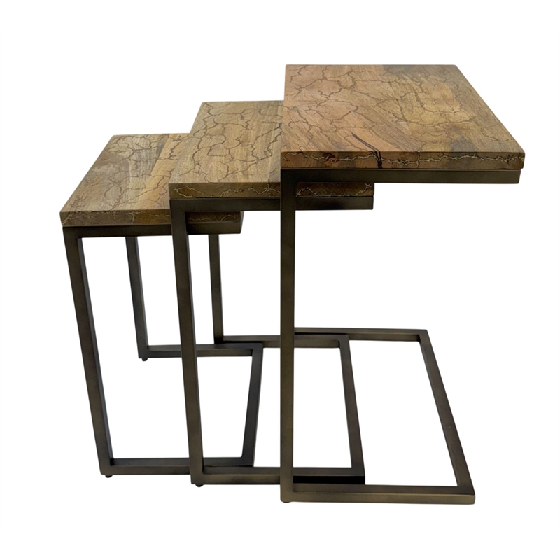 Carolina Electra 3 Piece Nesting Table Set in Brass/Indstrial Iron
