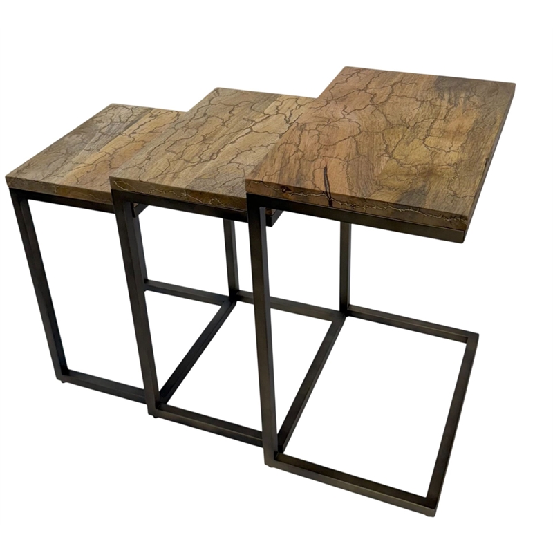 Carolina Electra 3 Piece Nesting Table Set in Brass/Indstrial Iron