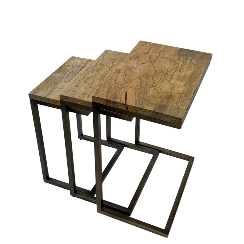 Carolina Electra 3 Piece Nesting Table Set in Brass/Indstrial Iron