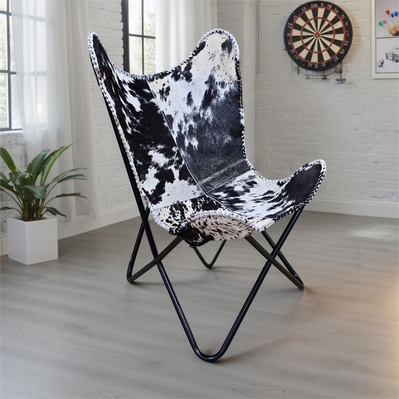 Carolina Monroe Butterfly Chair in BlackFrame in Black/White Hair