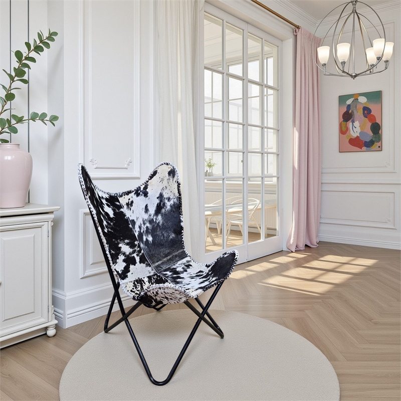 Carolina Monroe Butterfly Chair in BlackFrame in Black/White Hair