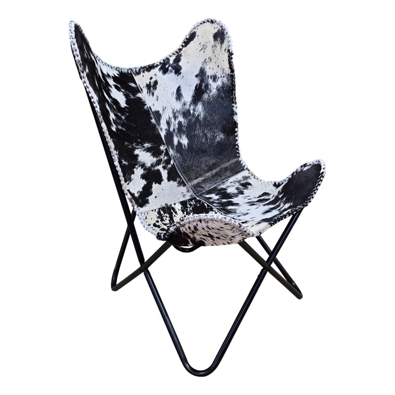 Carolina Monroe Butterfly Chair in BlackFrame in Black/White Hair