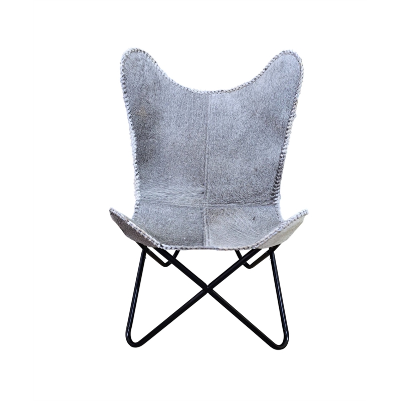 Carolina Monroe Butterfly Chair in Black Frame in Gray Hair on Hide