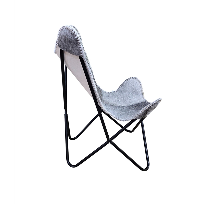 Carolina Monroe Butterfly Chair in Black Frame in Gray Hair on Hide
