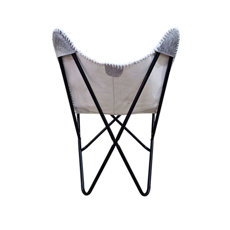 Carolina Monroe Butterfly Chair in Black Frame in Gray Hair on Hide