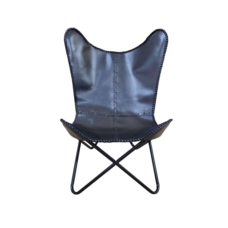 Carolina Monroe Butterfly Chair in Black Frame in Black Stitched Leather