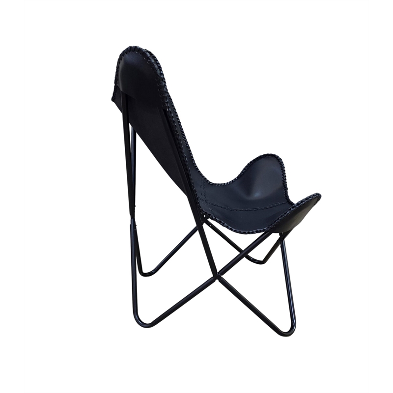 Carolina Monroe Butterfly Chair in Black Frame in Black Stitched Leather