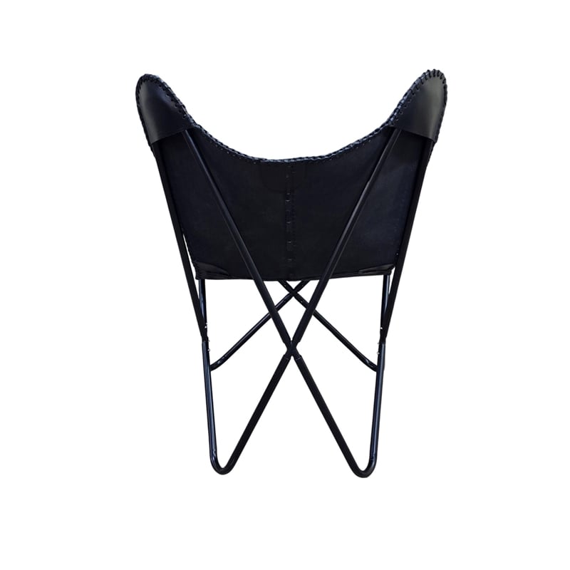 Carolina Monroe Butterfly Chair in Black Frame in Black Stitched Leather
