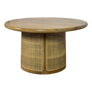 Carolina Marlowe 30&quot Cane Drum Base Coffee Table in Blonde Acacia