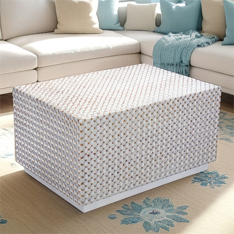 Carolina Dimple Rectangular Coffee Table in Whitewash