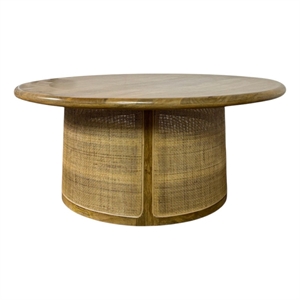 Carolina Marlowe 40&quot Cane Drum Base Coffee Table in Blonde Acacia