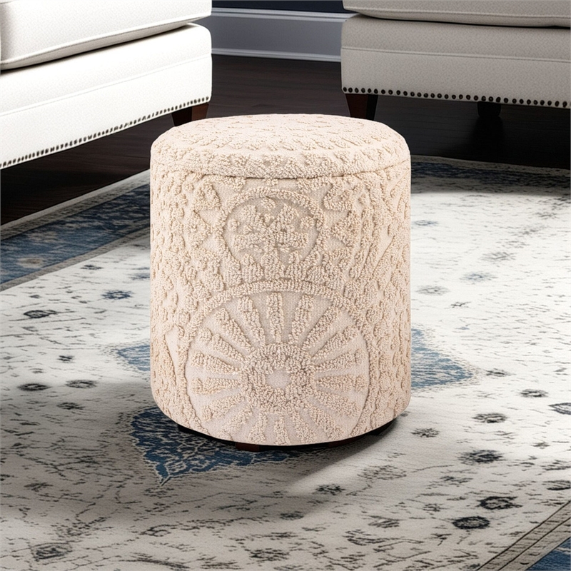 Carolina Handwoven Helios Cream Sunburst Storage Ottoman