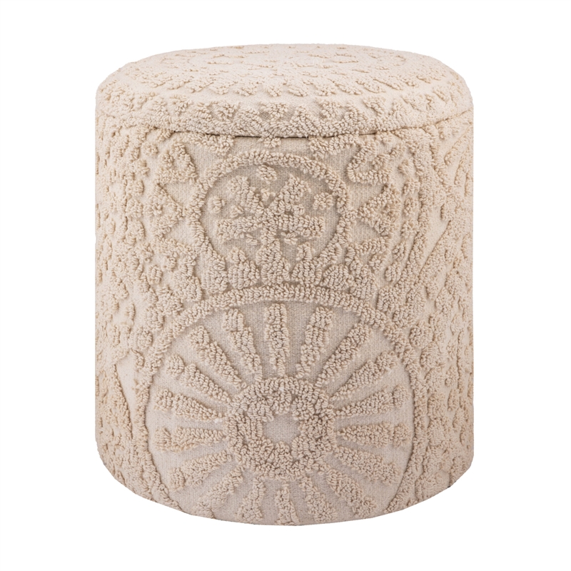 Carolina Handwoven Helios Cream Sunburst Storage Ottoman