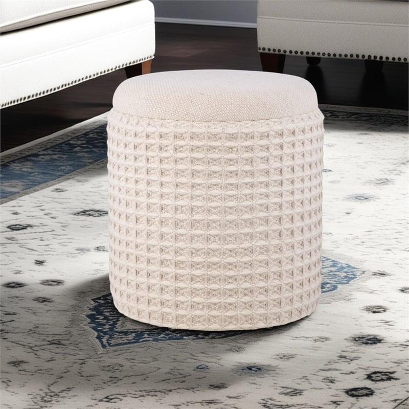Carolina Handwoven Chronos Waffle Cream Storage Ottoman