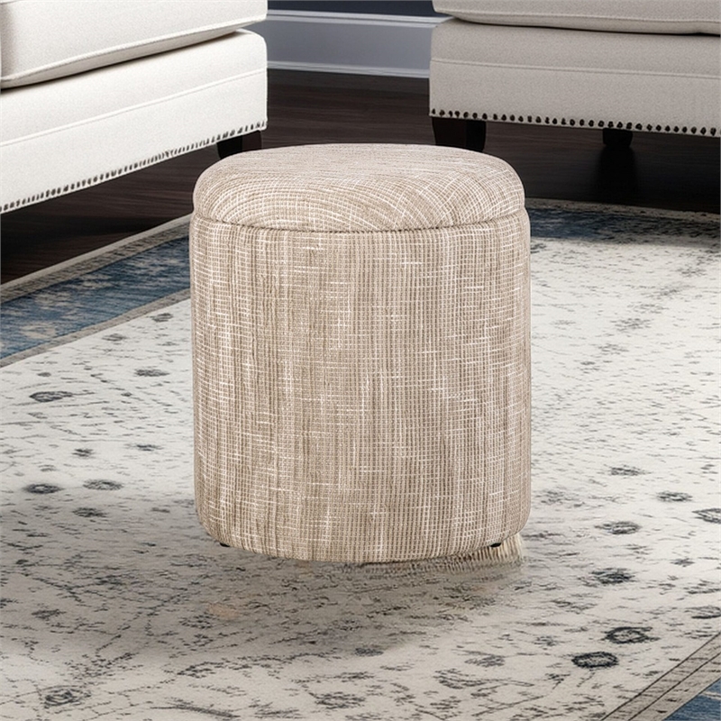 Carolina Handwoven Ourea Natural Striped Chenille Storage Ottoman