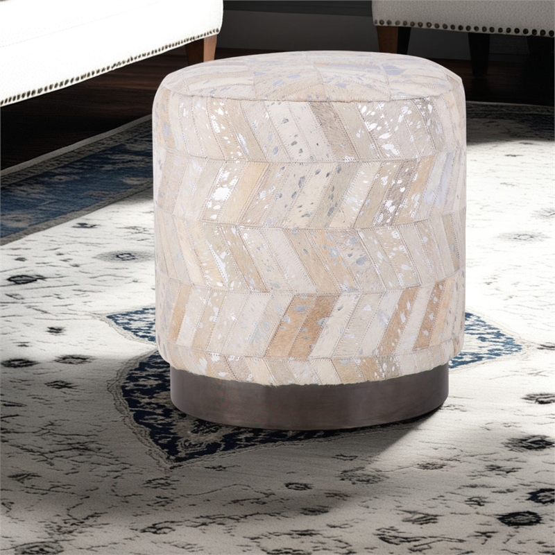 Carolina Handwoven Dionysus Silver Shevron Ottoman