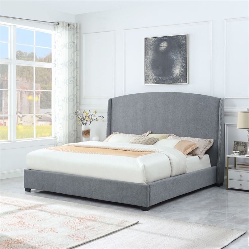 Carolina Monterey Upholstered King Bed Frame in Gray