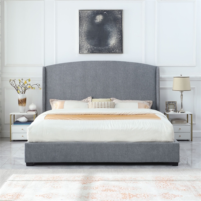 Carolina Monterey Upholstered King Bed Frame in Gray