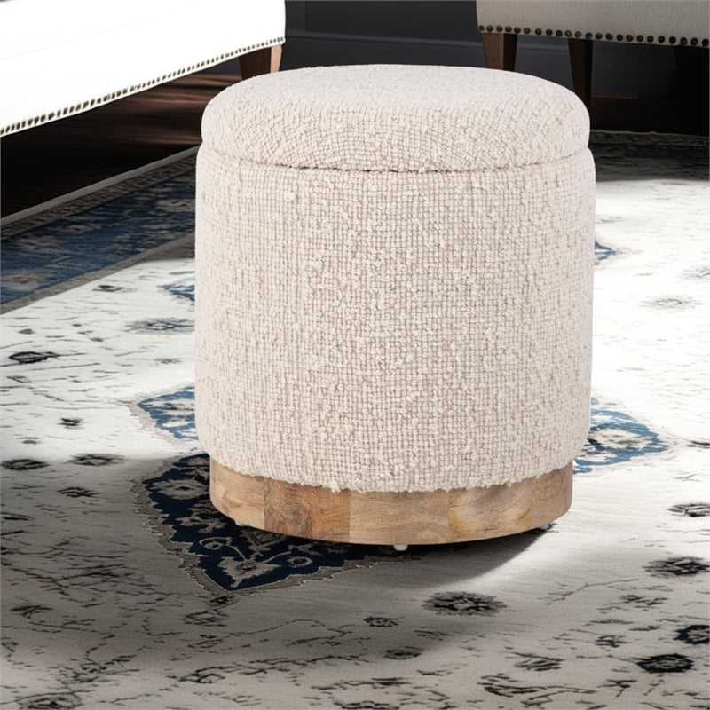 Carolina Handwoven Hestia Round Wood Base Storage Ottoman